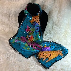 Laurel Burch colorful cat dog silk scarf